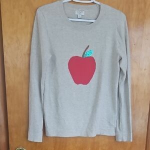 J. Crew Teddie Oatmeal Sweater With Red Apple Design